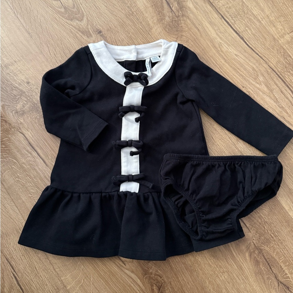 Janie and Jack Black and White Long-Sleeve Dress with Bow Accents